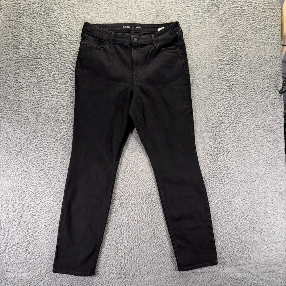 Old Navy Jeans Womens 14 Black Cotton Denim Straight Leg Travel Utility Workwear